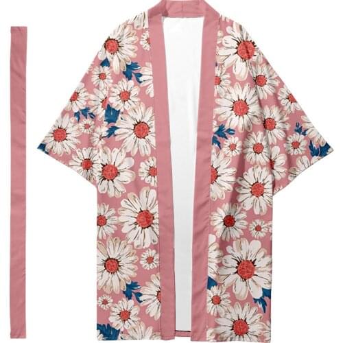 Plus Size XXS-6XL Daisy Print Long Style Loose Japanese Cardigan Women and Men Harajuku Haori Kimono Cosplay Top Yukata Robe
