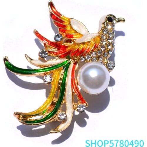 Elegant Birds Rhinestone Brooches for Women Enameled Pin Multi Color Ladies Dress Decoration Wedding Accessories Vintage Jewelry
