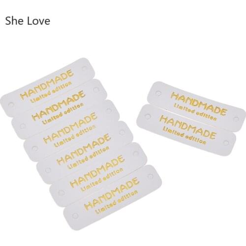 Chzimade 8Pcs/lot Hot Stamping Handmade Clothes Garment PU Leather Labels For Jeans Bags Shoes Tags Diy Sewing Materials