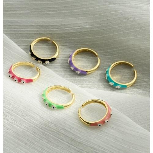 HECHENG,gold color Multiple eyes rings for women Dripping oil Enamel open rings girls party Fashion jewelry wholesale
