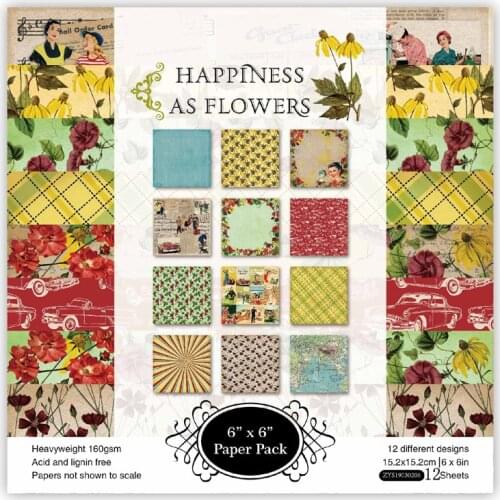 KSCRAFT 12 Sheets Happiness As Flowers Scrapbooking Pads Paper Origami Art Background Paper Card Making DIY Scrapbook Paper Craf