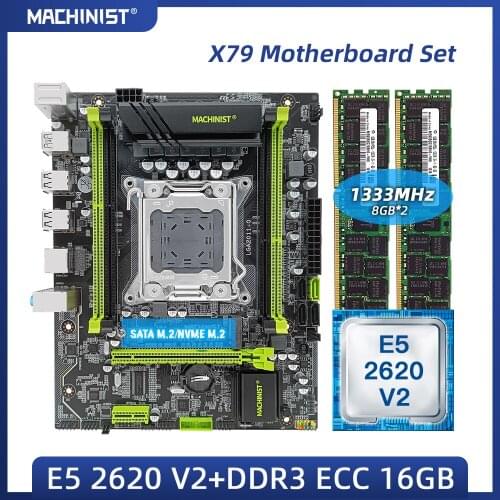 MACHINIST X79 motherboard LGA 2011 kit set with xeon E5 2620 V2 and DDR3 ECC 16G(2*8G) RAM surppot SATA M.2 NVME M.2 X79-V2.82H