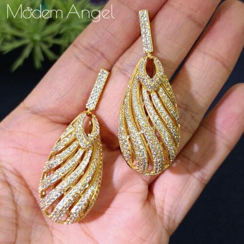 ModemAngel water drop shape Full Mirco Paved Micro Zirconia Women Bridal Dress Wedding Everyday Drop Earring Fashion Jewelry