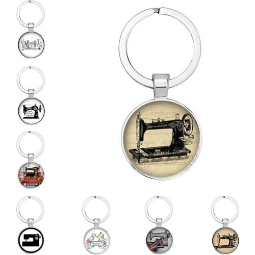 Fashion New Sewing Jewelry Tailor Art Pendant Glass Keychain Sewing Machine Key Ring Clothing Designer Tailor Memorial Gift