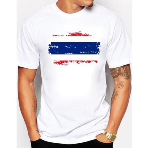 BLWHSA Men T-shirt Nostalgic But Fashion Thailand National Flag Tops T Shirts Short Sleeve Hipster Tee