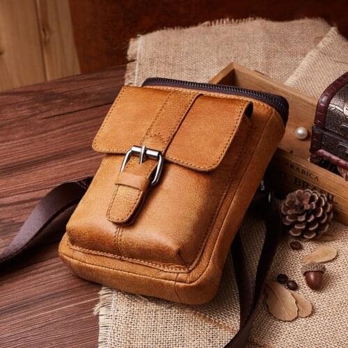 Men Fanny Waist Bag Genuine Leather Multifunction Bags Small Crossbody Pack Cards & Phone Case Waist Hip Pouch For Man