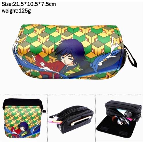 Anime Demon Slayer Nylon Pencil Case Boy Girl Student Cosmetic Bags Multifunction Cartoon Zip Penbag Travel Makeupbag Stationery