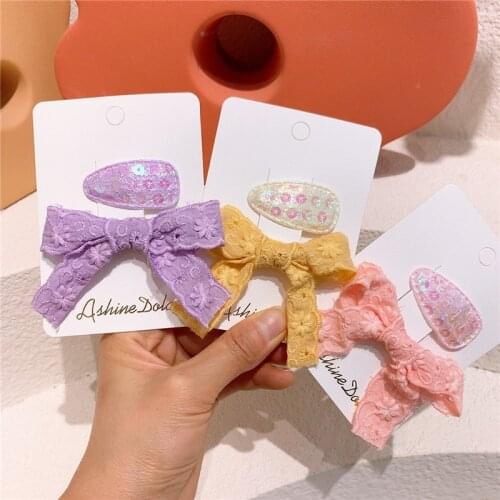 New Korean Fashion Childrens Sequins BB Clip Sweet Girl Princess Beautiful Embroidery Flower Fabric Bow Duckbill Clip Headdress