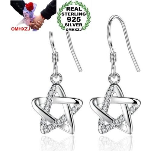 OMH Wholesale Jewelry Lovely Simple Fashion joker for Woman Gift Hollow Pentagram 925 Sterling Silver drop Earrings YS229