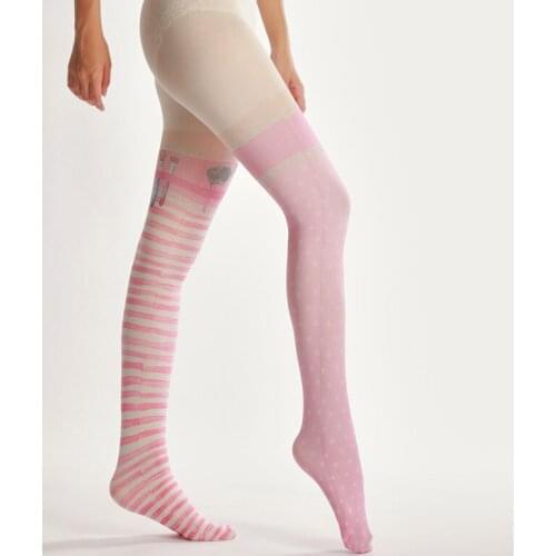 Striped Prints Pantyhose Yin-Yeung; Asymmetric 2D World Stockings Tight Women Viginal