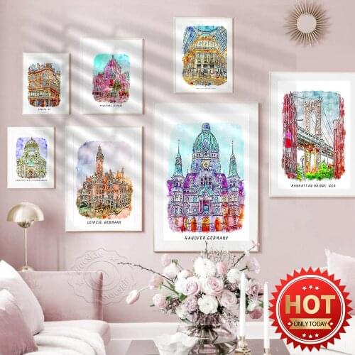 World City Travel Poster, Watercolour Wall Art, London New York Moscow Buildings Prints Poster, Germany Russia Italy Home Decor