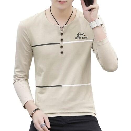 2019 slim casual shirts Spring and Autumn Fashion Korean Bottom tops for Mens Long Sleeve T-shirt in New Spring Garment