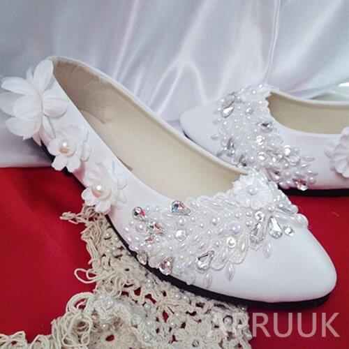 Luxury designer crystal flowers flats party wedding shoes for woman high quality rhinestones pearls bridal shoes bride plus size