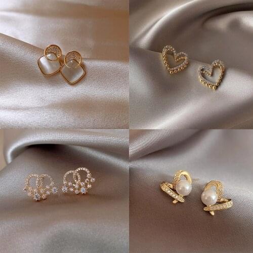 Cute Korean Earrings Heart Bling Zircon Stone Rose Gold Stud Earrings for Women Fashion Jewelry 2021 New Gift