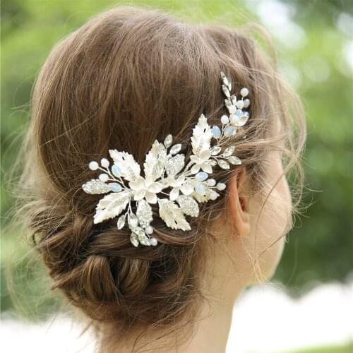 Bridal Hair Accessories Flower Silver Color Rhinestone Hair Clip Headband Bride Tiara Girls Floral Headband Wedding Hair Jewelry