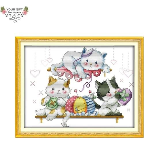 Joy Sunday Kitten Home Decoration D983 14CT 11CT Stamped Counted Cat Embroidery Needlework DIY Cross Stitch Kit