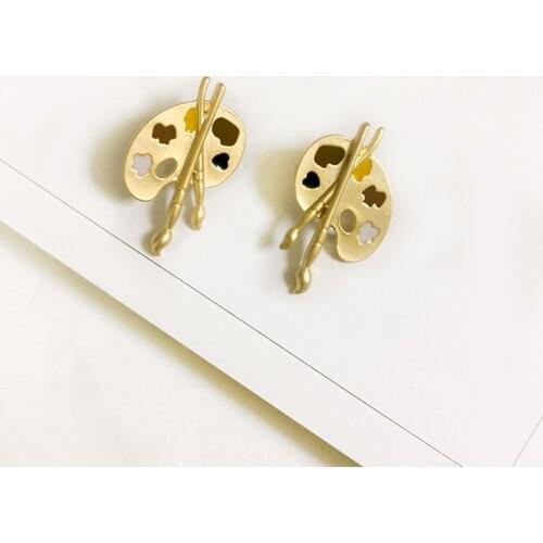 In 2021 Palette Matte Earrings Painting Brush Irregular Jewelry Stud Earrings For Women Stylish Hollowed Metal Creative Earring