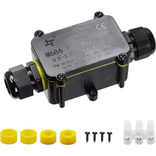 Waterproof Junction Box IP68 2 Way 3pin 4-11mm Sealed Retardant Wire Connectors 24A 450V Led Outdoor Electrical Junction Box