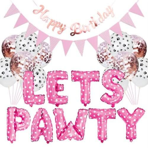 LETS PAWTY Foil Balloons Birthday Party Decoration Kids Alphabet Pet Dogs Cats Gift Pink/Blue Air Balloons Baby Shower Supplies