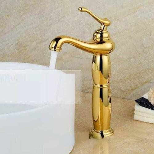 Bathroom Tall Basin Faucet Gold Brass Mixer Solid Copper Luxury Europe style Tap