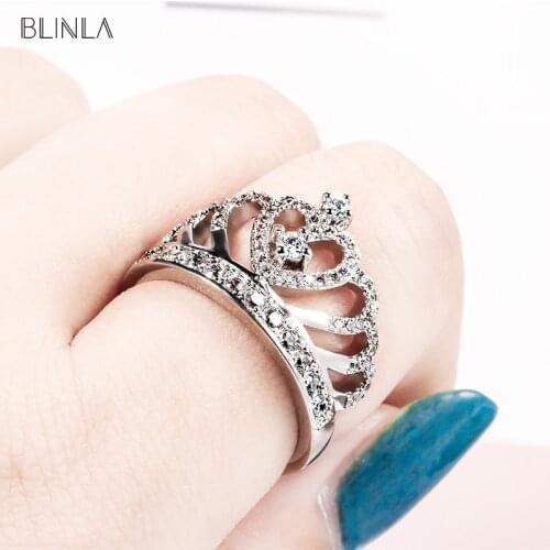 BLINLA New Fashion Luxury Wedding Crystal Rings for Women Jewelry Statement Geometric Crown Zircon Female Engagement Rings 2019