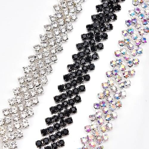 1 Yard Silver Base Dense Claw Glass Sew On Rhinestones Cup Chain Crystal Trim For Clothes Shoes Bags Accessories