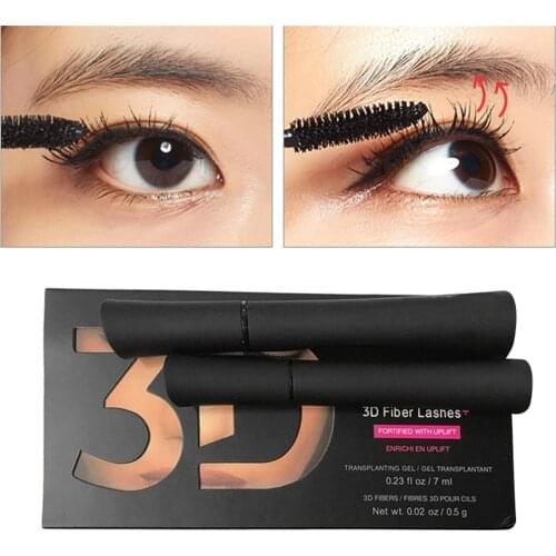 2pcs/set 3D Fiber Black Mascara Eyelash Natural Lengthening Curling Cosmetic Mascara Waterproof Professional Eye Makeup Tools