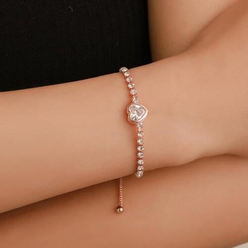 2019 Elegant Design CZ Crystal Heart Charm Bracelets for Women Bangle Jewelry 3 Color Link Chain Bracelet Wedding Love pulseira