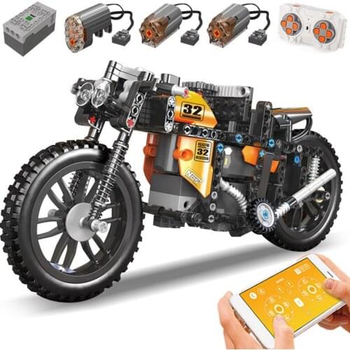 383Pcs City Science Technic Educational Building Blocks DIY Toys For Kids 23005 Remote Control Motorcycle Model Small Bricks
