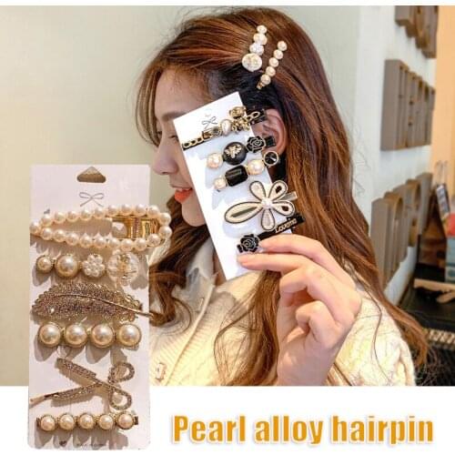 6/5 PCS Beaded Hair Pins Vintage Elegant Metal Side Hair Clip Glittery Sweet Style Buns Hair Accessories Gift for Women AIC88