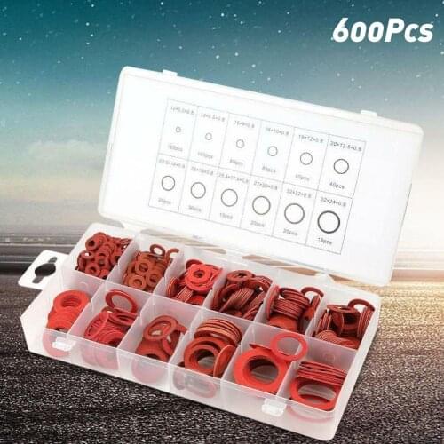 600Pcs M10-M32 Assorted Size Red Steel Paper Flat Washer Insulation Gasket Kit Meson Gasket Spacer Insulating Spacers