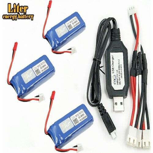 7.4V 1400mAh 803063 25c Battery USB Charger 3 in 1 Cable For Tarantula X6 MJX X101 X102h X1 H16 WLtoys V666 V262 V353 V333