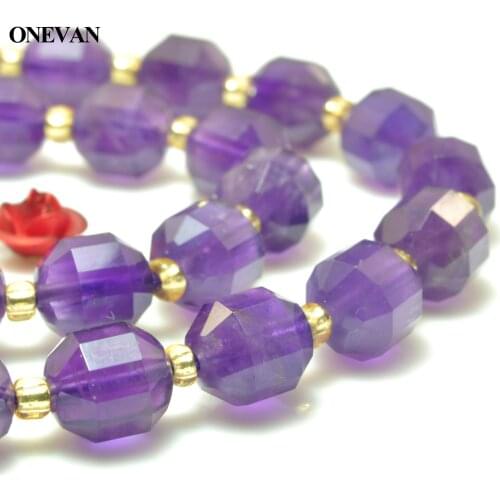 ONEVAN Natural Amethyst Purple Crystal Quartz Faceted Cylinder Beads 7x8mm Stone Bracelet Necklace Jewelry Making Diy Design