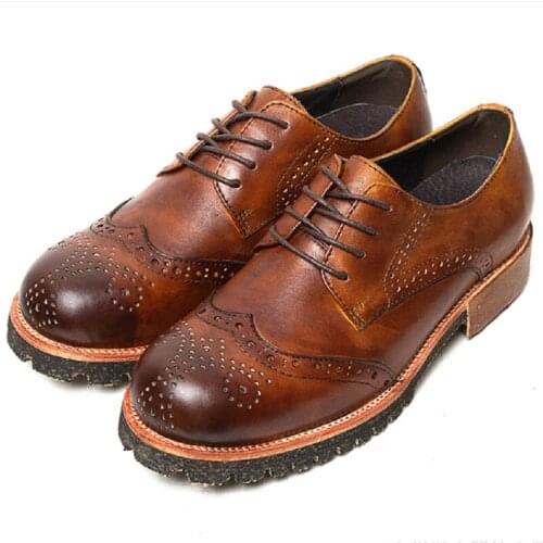 Martin boots mens low-cut retro British style broch carved hollow leather shoes men brown Vintage cowhide