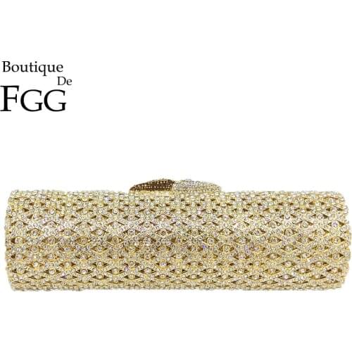 Boutique De FGG Elegant Barrel Round Women Small Evening Bags Crystal Clutch Purses Wedding Rhinestone Handbags Bridal Bags