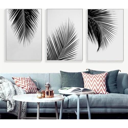 Black White Gray Palm Tree Leaves Diamond Embroidery Full Display 5D DIY Diamond Painting nordic picture of rhinestone decor