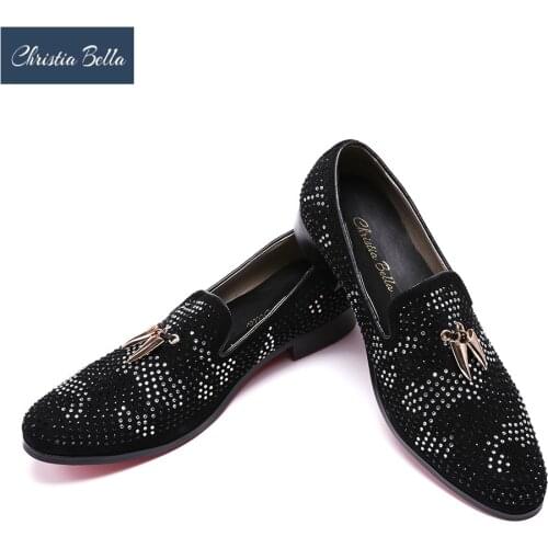 Christia Bella New Fashion Men Black Designer Vintage Rivet Loafers Party Shoes Mens Flats Moccasins Zapatos Hombre Sapatos