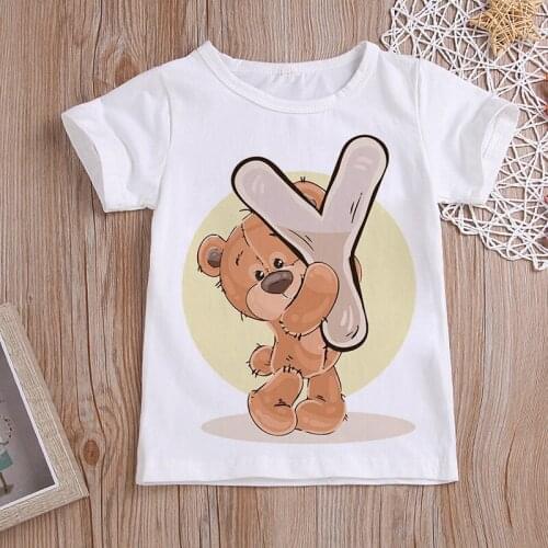 Cute Bear Kids Girls T Shirt Summer Baby Boys Letter Tops Toddler Tees Clothes Children Clothing T-shirts Short Sleeve Birthday