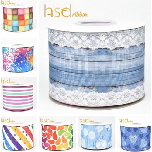 HSDRibbon 3" 75mm high-quality heat transfer printed lace and colorful series Grosgrain Ribbon