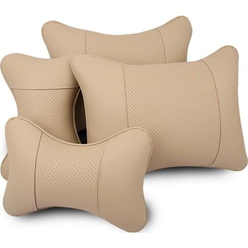 KKYSYELVA Leather Car Headrest Pillow Neck Pillows Lumbar Support for Office Chair Waist Back Support Car Styling