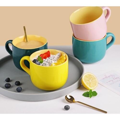 650ml Large Capacity Coffee Mugs Ceramic Simple Design Colour Crash Breakfast Water Milk Juice Cups Office Cup