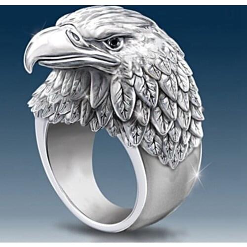 Vintage Ferocious Eagle Head Rings for Men Silver Color Falcon Cocktail Chunky Finger Ring Punk Gothic Jewelry Male Gifts
