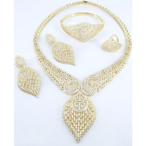 2020 NEW FASHION luxury Chinese style CZ zircon necklace earring bracelet ring set wedding banquet bridal dressing jewelry set