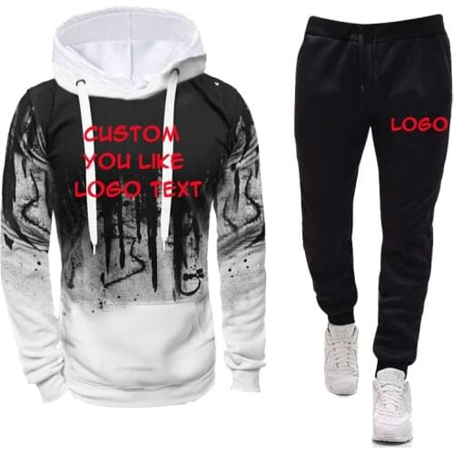 Casual Tracksuit Men 2 Pieces Sets Sweatshirts Mens Clothes Pullover Hoodies Pants Sport Suit Plus 4XL Custom Your Logo