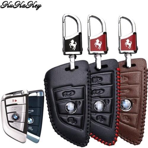 Leather Car Key Cover with Metal Key Ring Keychain For BMW X5 X6 2014 2015 1 2 5 7 Series 8i F48 F15 Car Styling