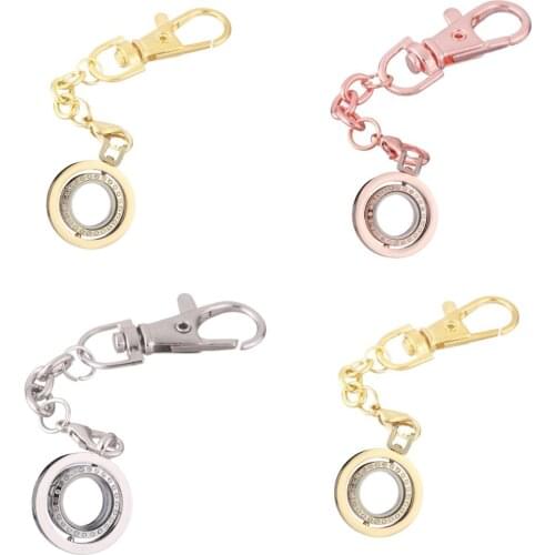 1pcs Round Rotatable Rhinestone Alloy Floating charm Locket Keychain with Lobster clasp DIY twist memory Glass locket Key chain
