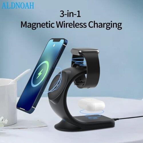 15W 3-in-1 Fast Charging Magnetic Wireless Charger For iPhone 13 12 Pro Max Mini Apple Watch 7 6 5 4 Airpods Pro Desktop Stand