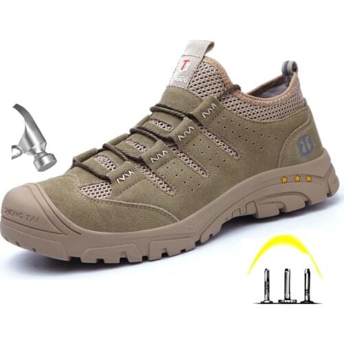Outdoor Mens Desert Steel Toe Anti Smashing Protective Safety Shoes Men Puncture Proof Work Boots Shoes Sneakers