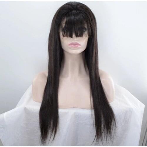 Real human hair hd Lace front wigs black long straight Wigs for women glueless wigs swiss lace human hair wigs with bangs