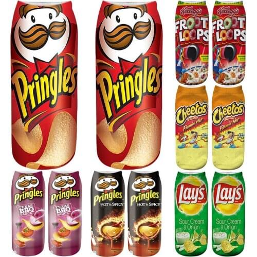 3D print short socks with print mens colourful socks food pattern potato chips summer socks with bright funny Harajuku socks happy